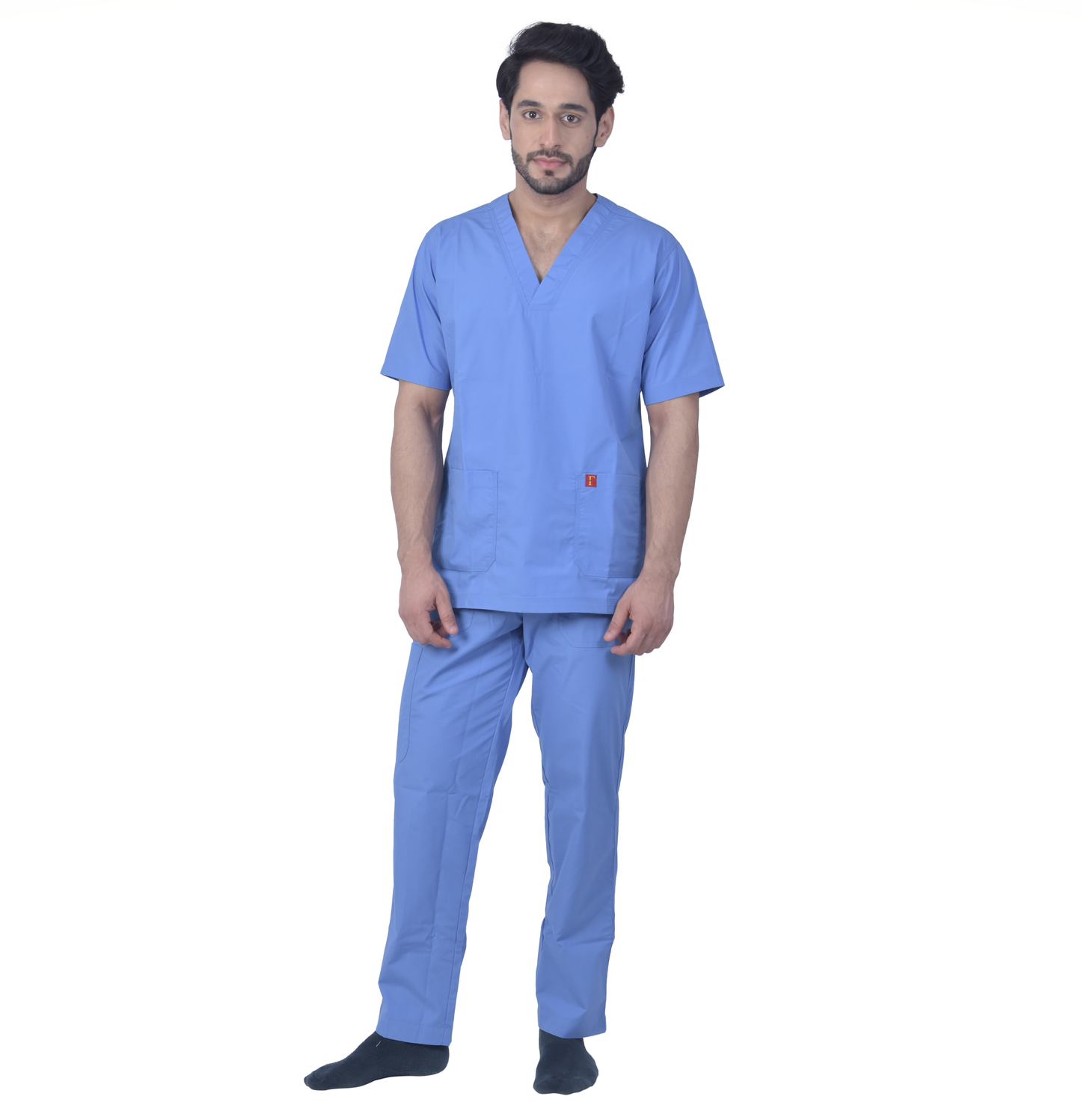 Unisex Premium Polyester Cotton V-Neck Scrub Suit. (Top And Bottom) Tripple Stitch With 2 Pockets - Ceil Blue