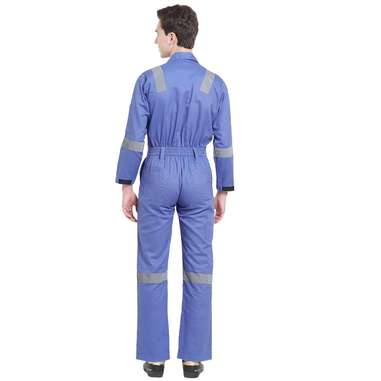 FRENCH TERRAIN® Men's 100% Cotton Industrial Work WEAR Coverall Boiler Suit with Reflective Tape 210 GSM, Petrol Blue