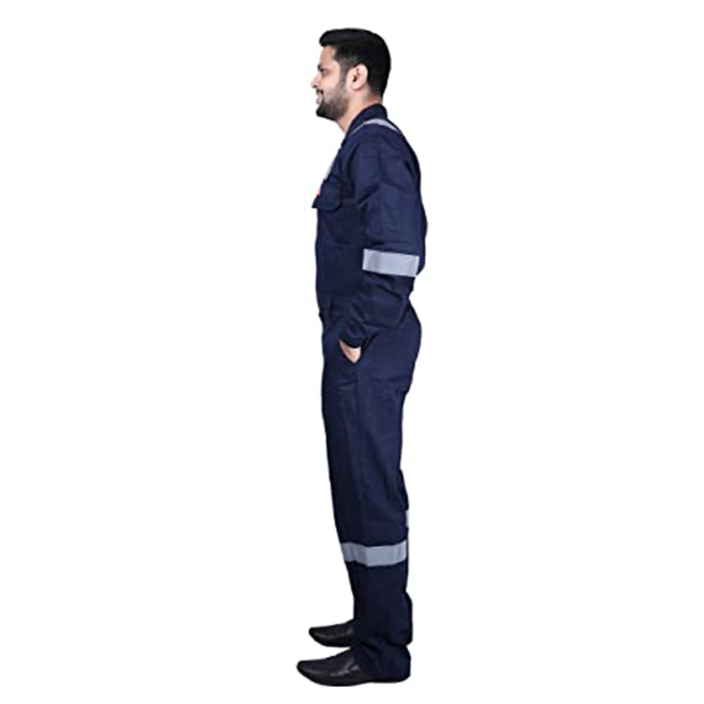 Men's Cotton Industrial Work Wear Coverall Boiler Suit With Reflective Tape, 210 Gsm (Navy Blue)