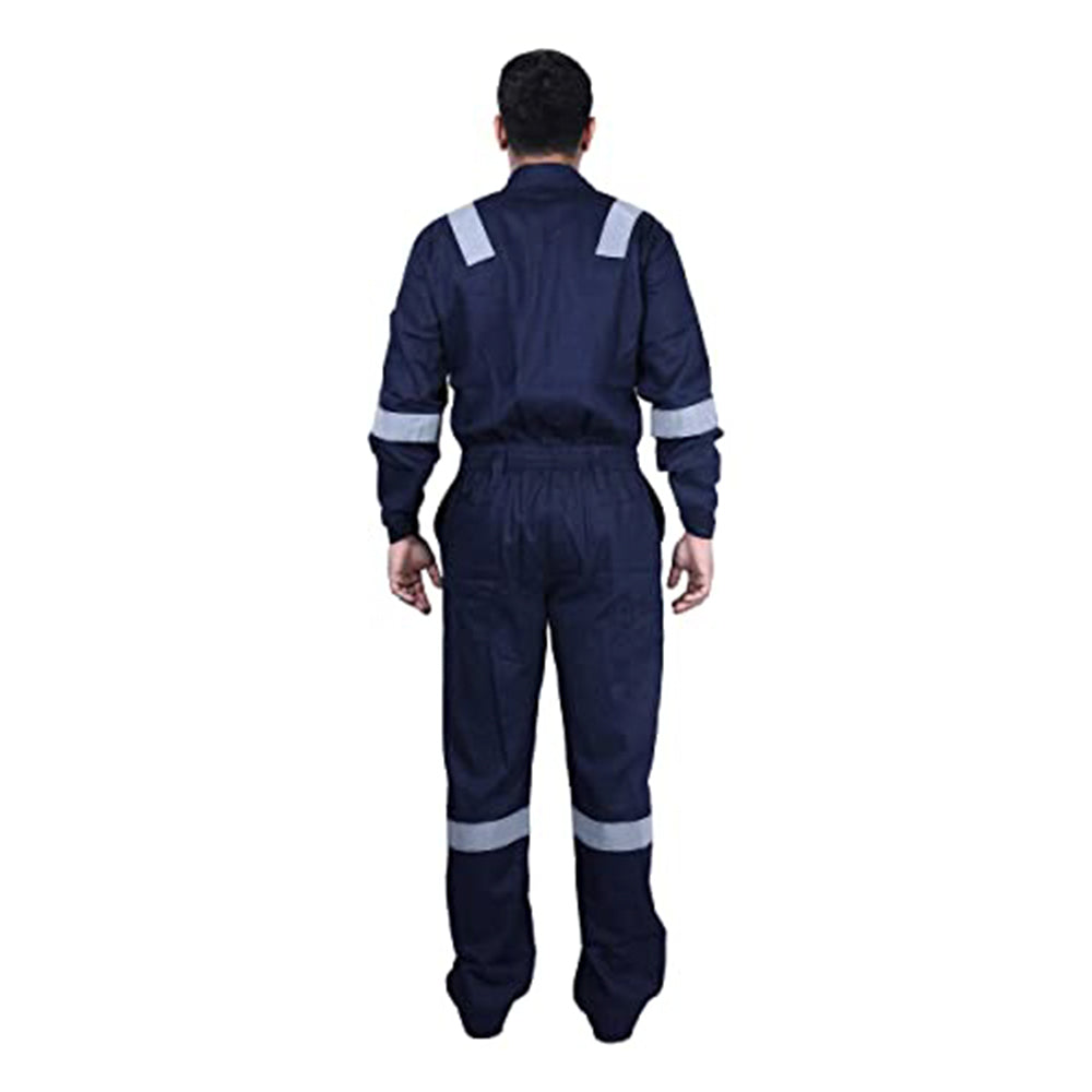 Men's Cotton Industrial Work Wear Coverall Boiler Suit With Reflective Tape, 210 Gsm (Navy Blue)