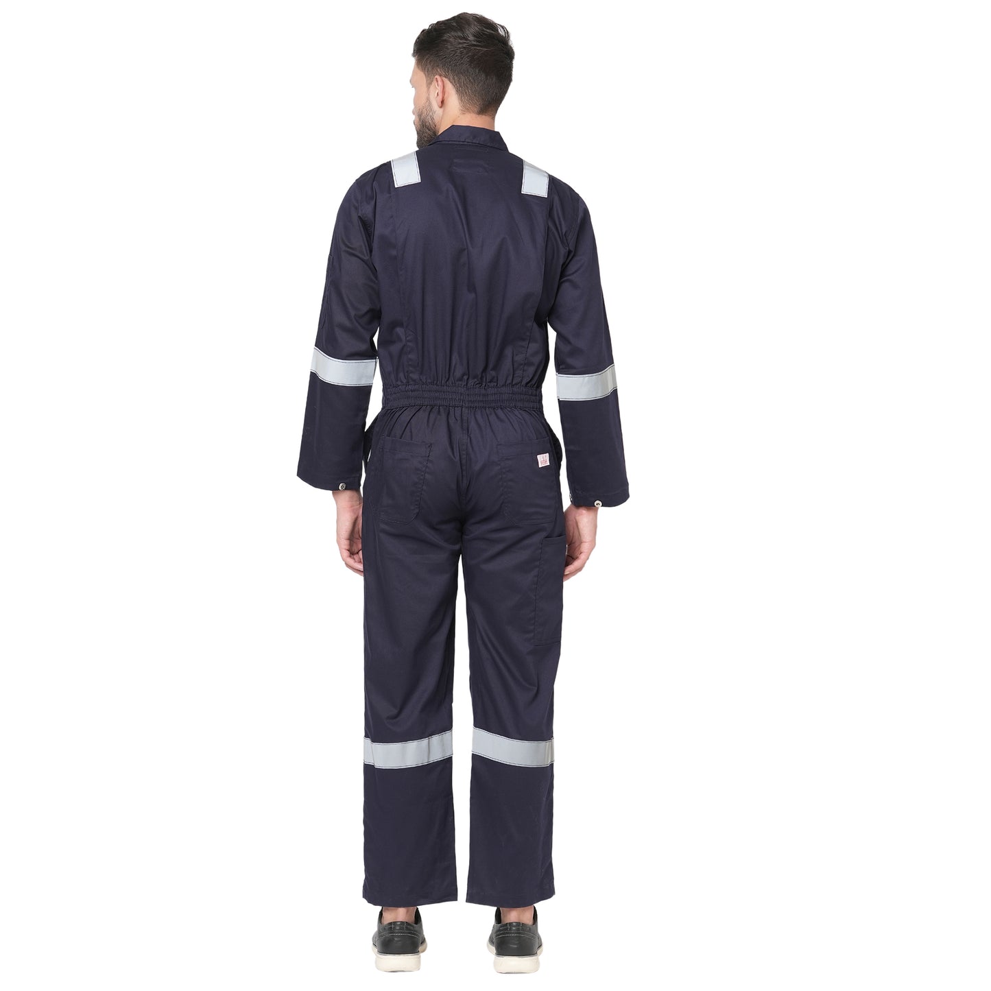 Men's 100% Cotton FIRE Retardant Industrial Work WEAR Coverall Boiler Suit with Reflective Tape 225 GSM (Navy Blue)