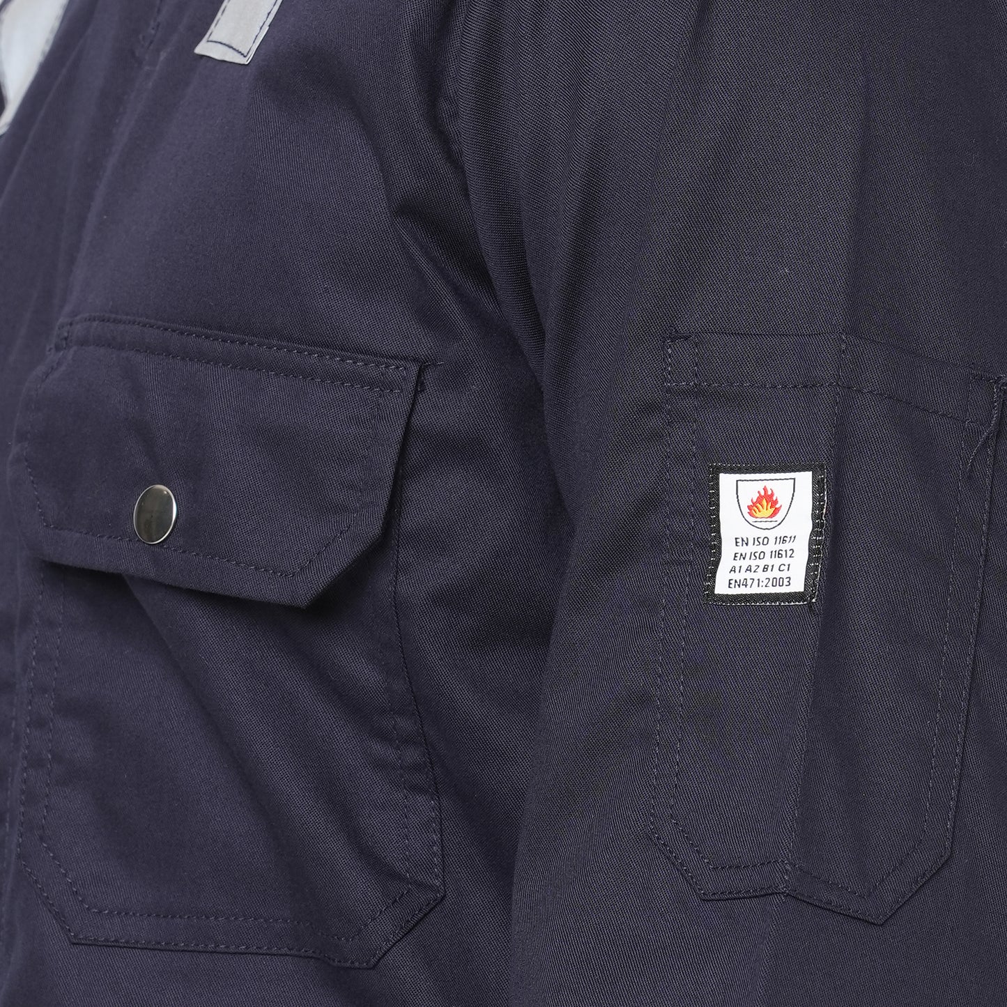 Men's 100% Cotton FIRE Retardant Industrial Work WEAR Coverall Boiler Suit with Reflective Tape 225 GSM (Navy Blue)