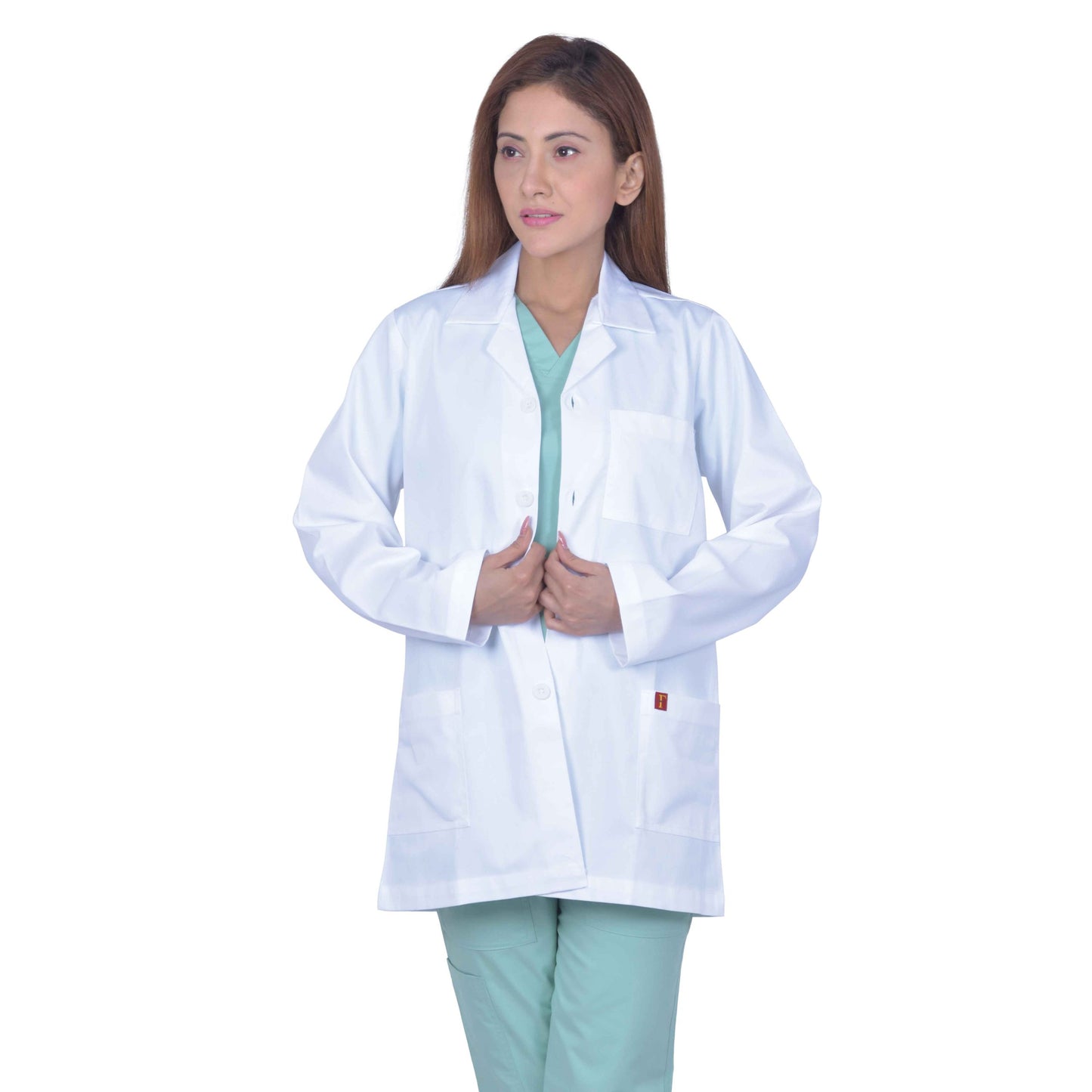 Unisex Light Weight Feel Fresh Permanently Anti-Microbial And Anti-Viral Long Sleeve Doctors Apron Lab Coat, 3 Pockets With Pocket Loop As Id Card Holder. - White