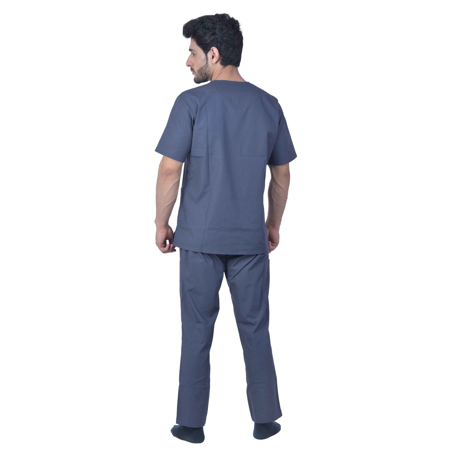 Unisex Premium Polyester Cotton V-Neck Scrub Suit. (Top And Bottom) Double Stitch With 2 Pockets - Dark Grey