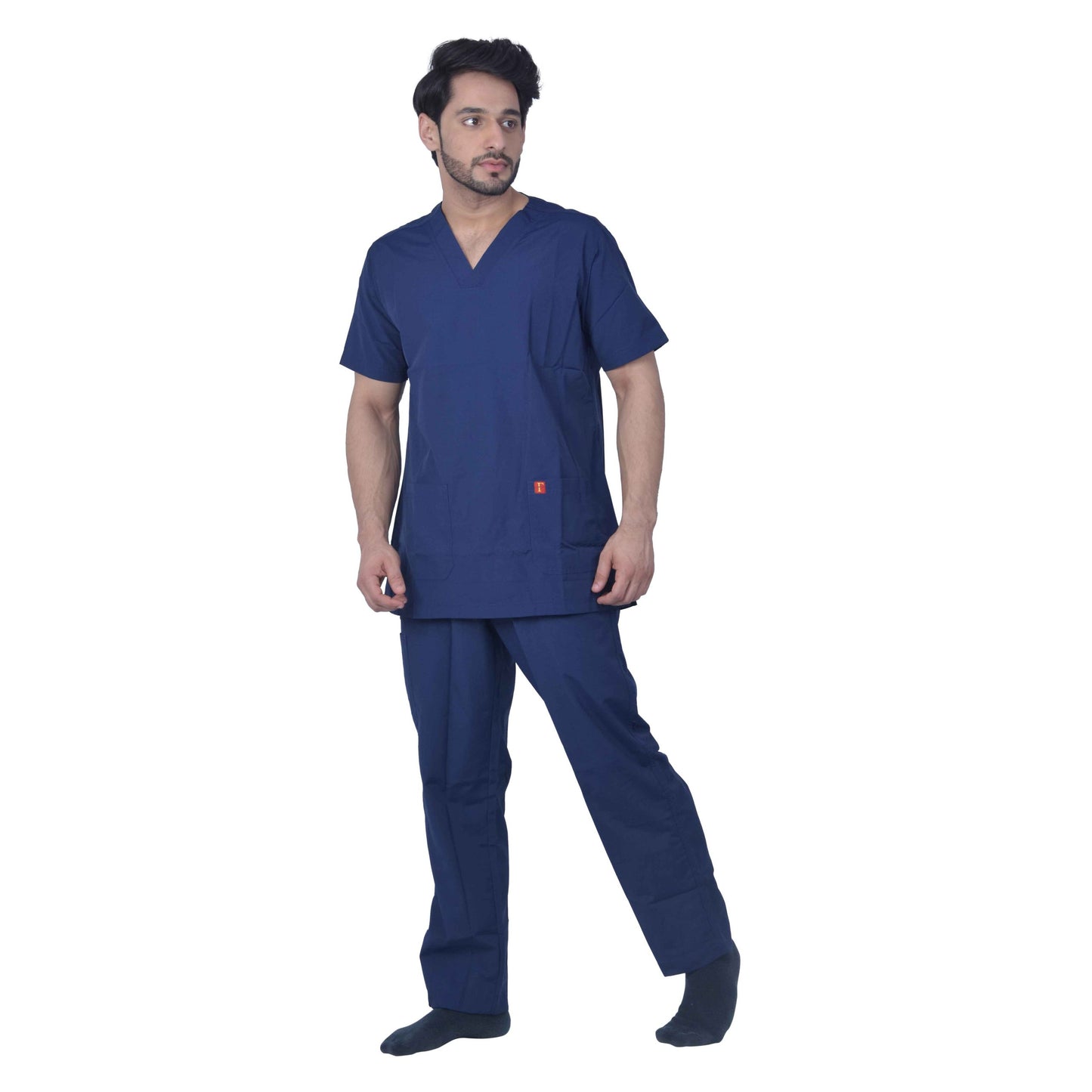 Unisex Premium Polyester Viscose V-Neck Scrub Suit, (Top And Bottom) Double Stitch With 2 Pockets – Navy Blue