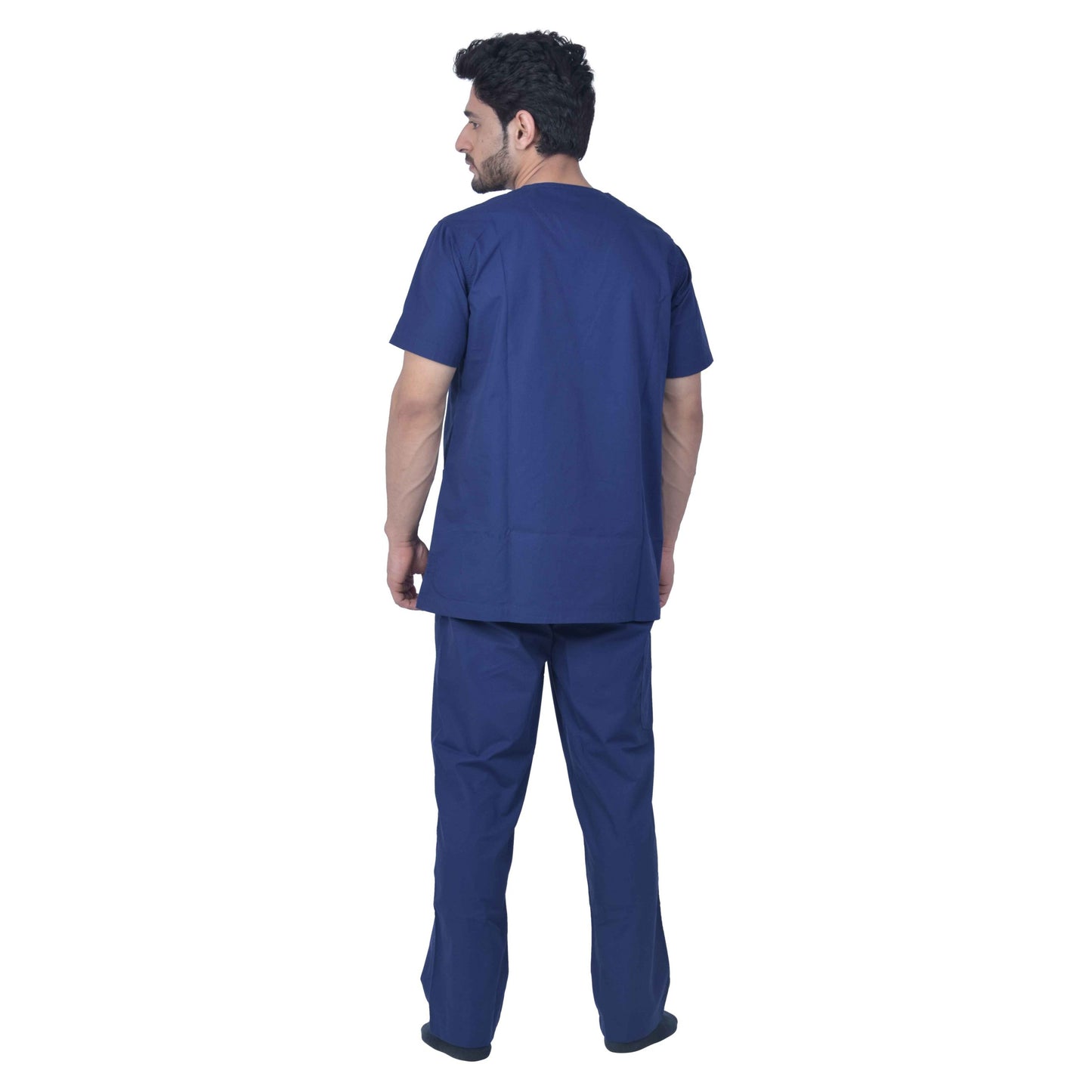 Unisex Premium Polyester Viscose V-Neck Scrub Suit, (Top And Bottom) Double Stitch With 2 Pockets – Navy Blue