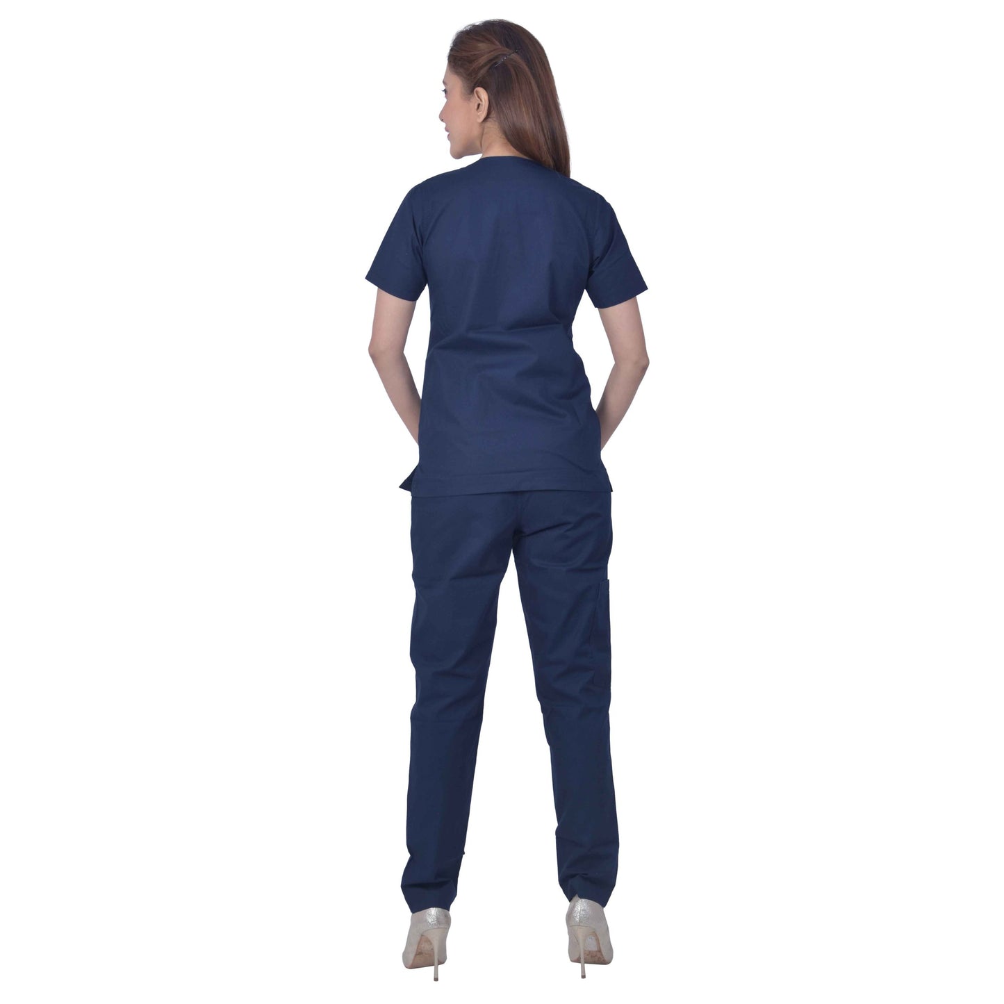 Unisex Premium Polyester Viscose V-Neck Scrub Suit, (Top And Bottom),Double Stitch 2 Pockets - Dark Navy