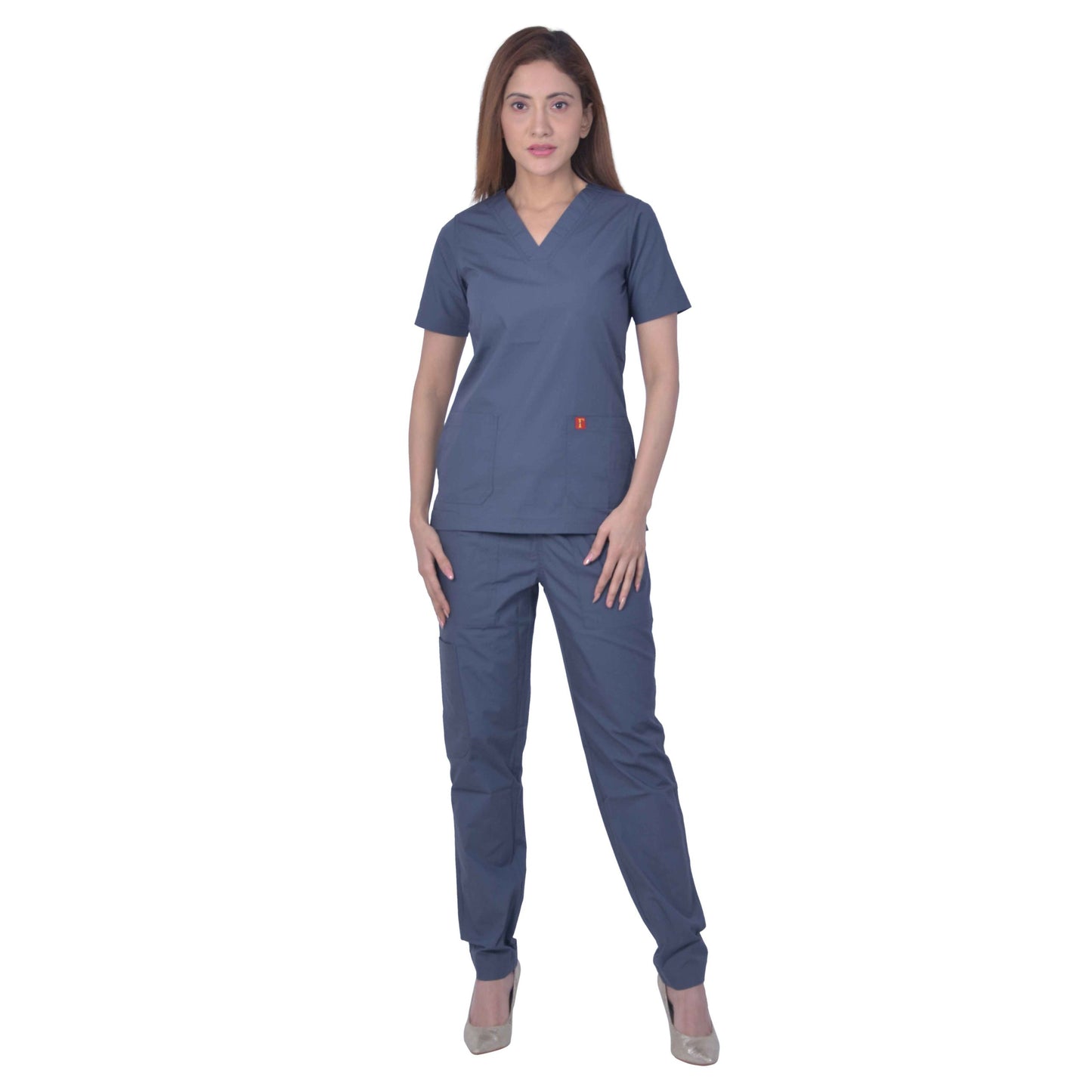 Unisex Premium Polyester Cotton V-Neck Scrub Suit. (Top And Bottom) Triple Stitch With 2 Pockets - Dark Grey
