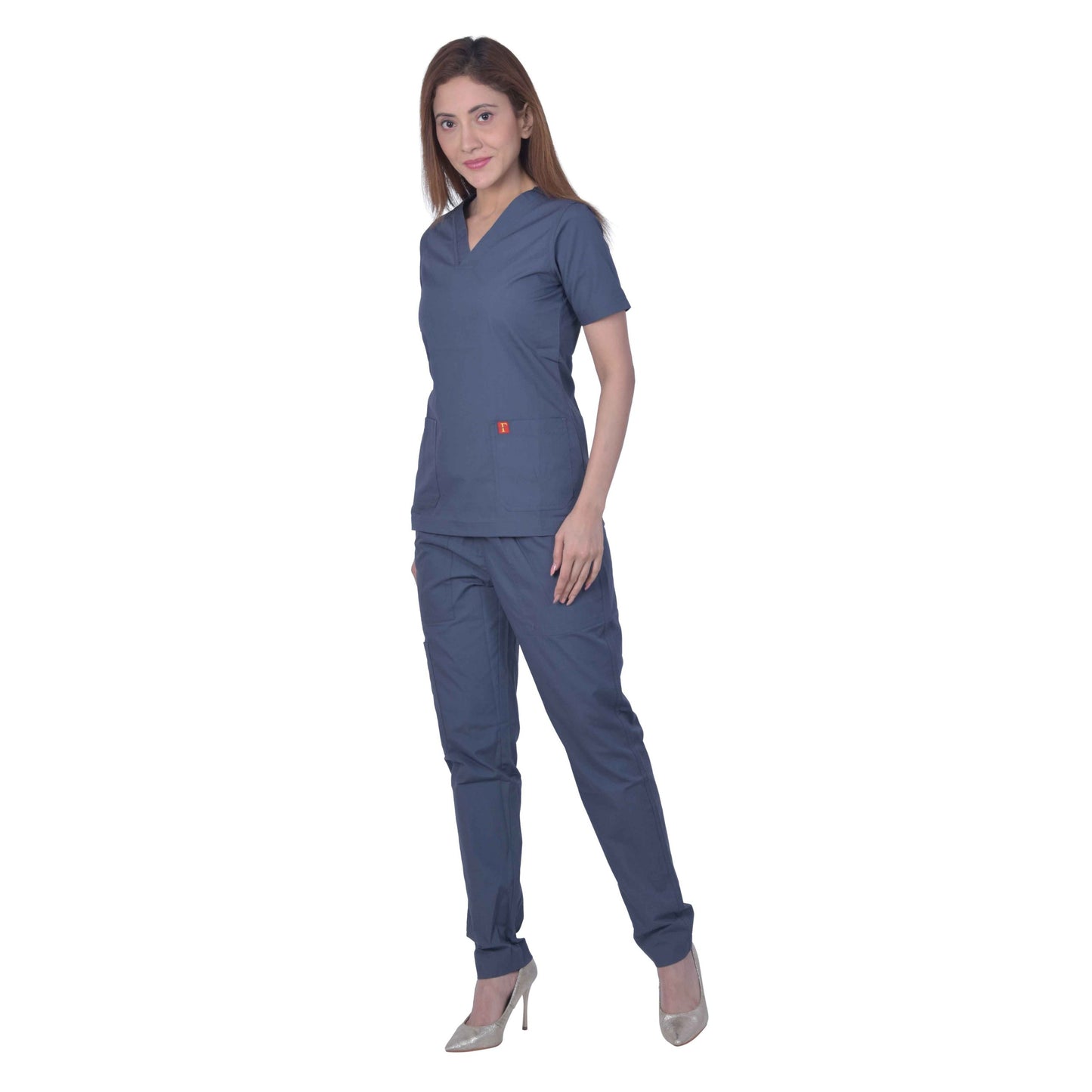 Unisex Premium Polyester Cotton V-Neck Scrub Suit. (Top And Bottom) Triple Stitch With 2 Pockets - Dark Grey