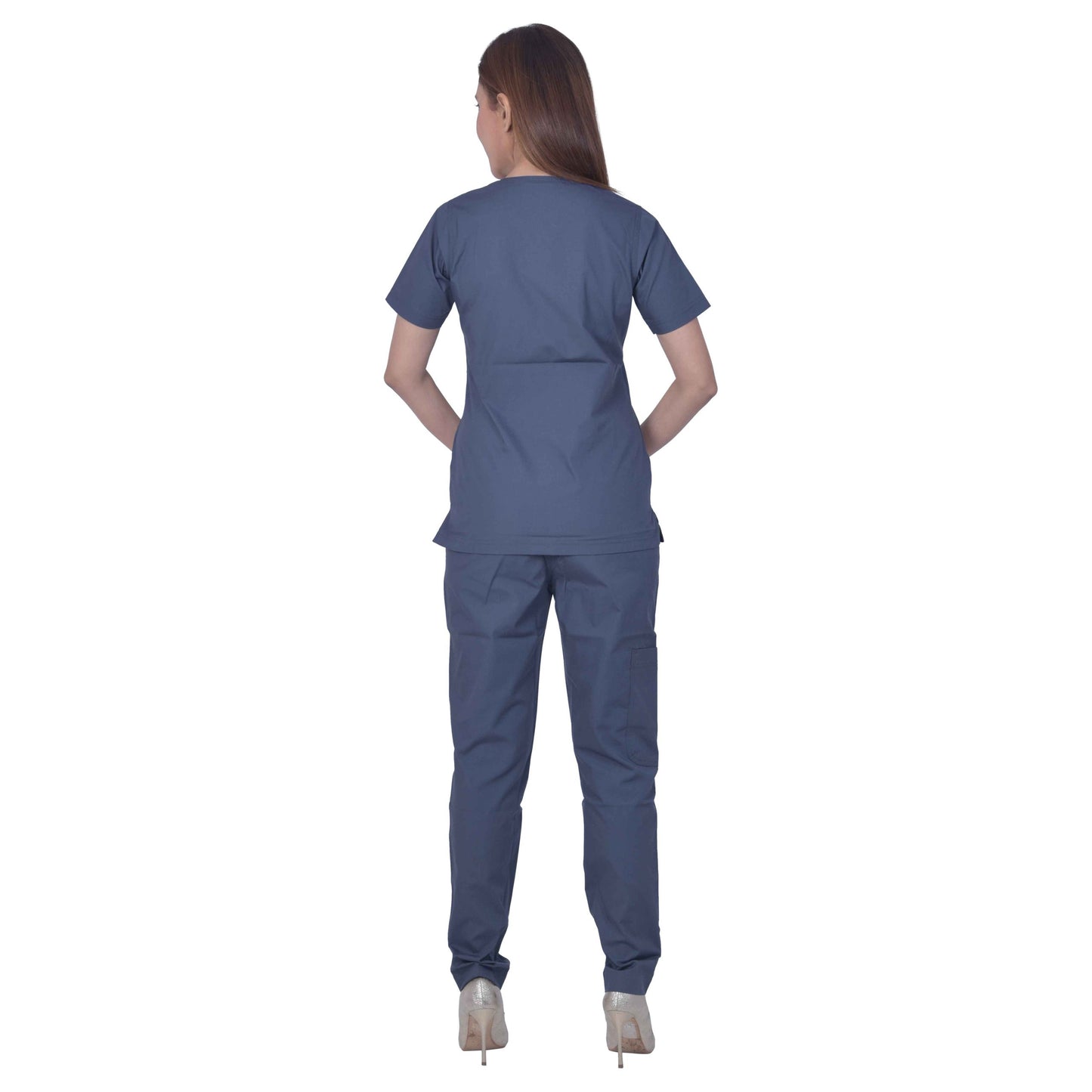 Unisex Premium Polyester Cotton V-Neck Scrub Suit. (Top And Bottom) Triple Stitch With 2 Pockets - Dark Grey