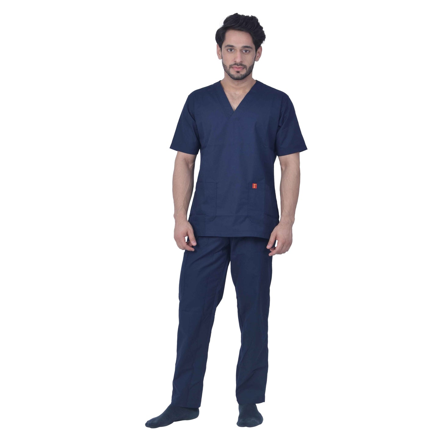 Unisex Premium Polyester Viscose V-Neck Scrub Suit, (Top And Bottom),Double Stitch 2 Pockets - Dark Navy