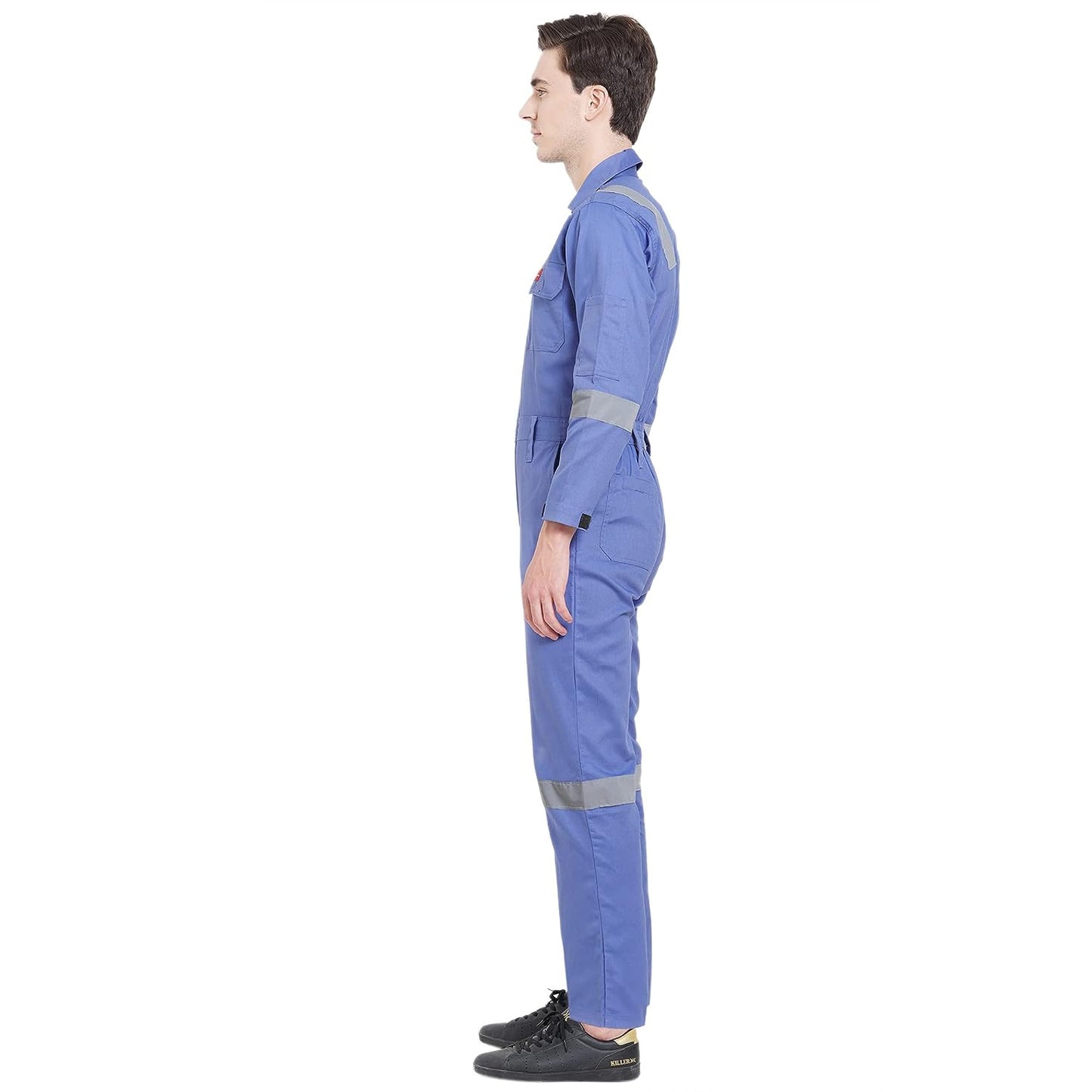 FRENCH TERRAIN® Men's 100% Cotton Industrial Work WEAR Coverall Boiler Suit with Reflective Tape 210 GSM, Petrol Blue