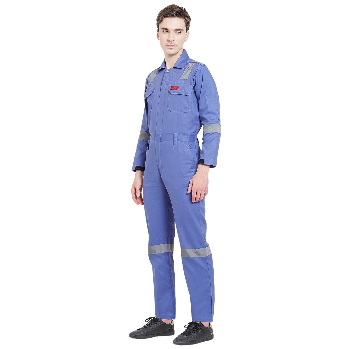 FRENCH TERRAIN® Men's 100% Cotton Industrial Work WEAR Coverall Boiler Suit with Reflective Tape 210 GSM, Petrol Blue