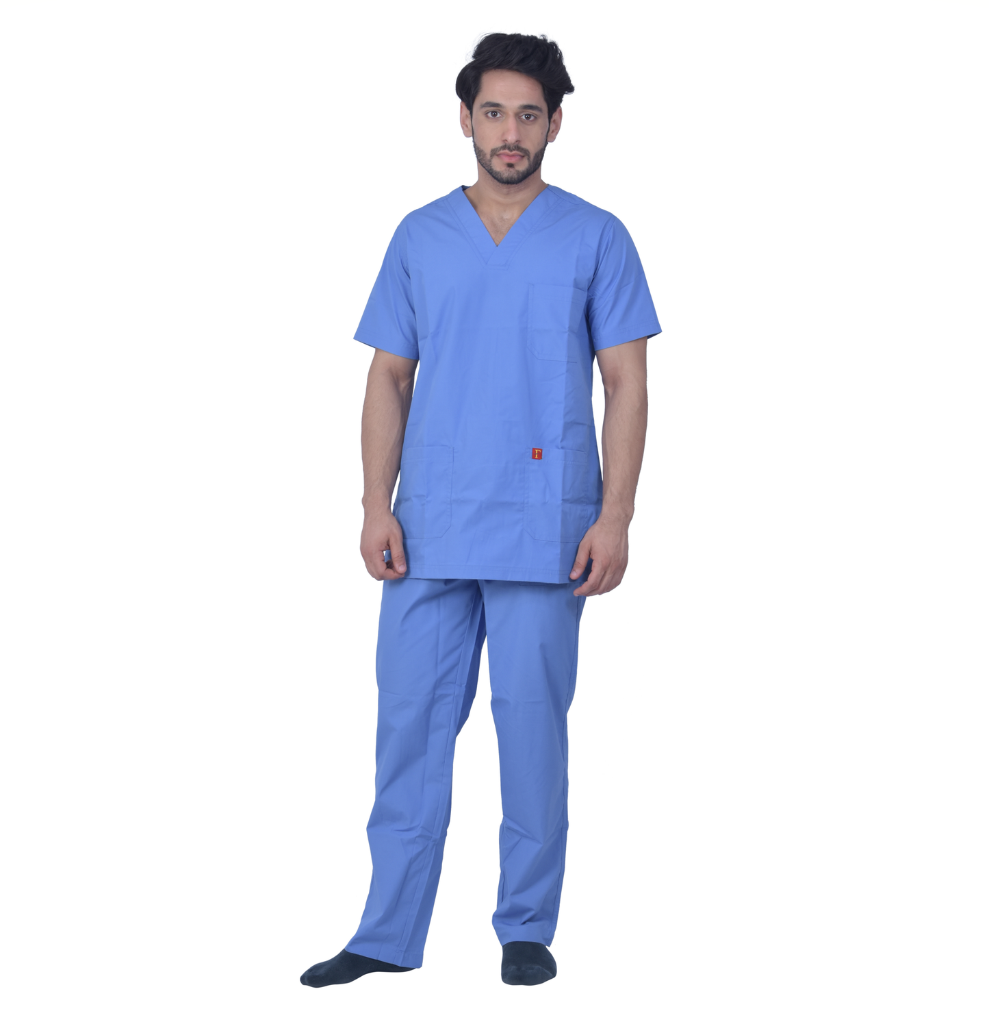 Unisex Premium Polyester Cotton V-Neck Scrub Suit. (Top And Bottom) Tripple Stitch With 3 Pockets - Ceil Blue