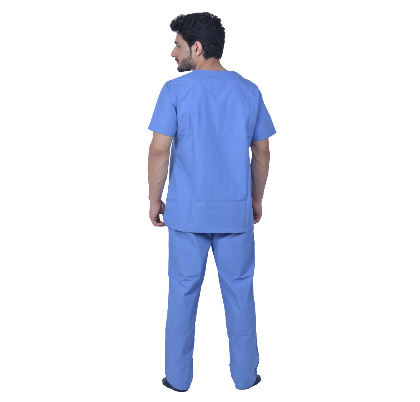 Unisex Premium Polyester Cotton V-Neck Scrub Suit. (Top And Bottom) Tripple Stitch With 3 Pockets - Ceil Blue