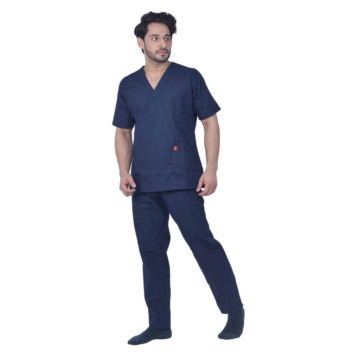 Unisex Premium Polyester Viscose V-Neck Scrub Suit, (Top And Bottom),Tripple Stitch 2 Pockets - Dark Navy