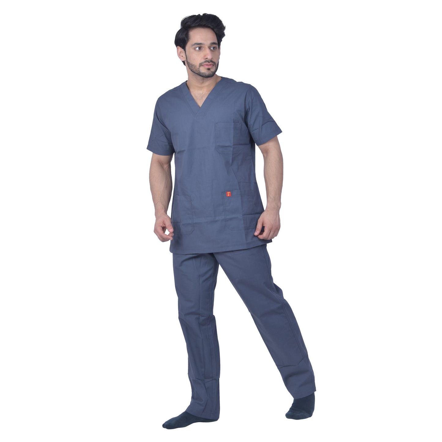 FRENCH TERRAIN® Unisex Premium Polyester Cotton V-Neck Scrub Suit. (Top And Bottom) Triple Stitch With 3 Pockets - Dark Grey
