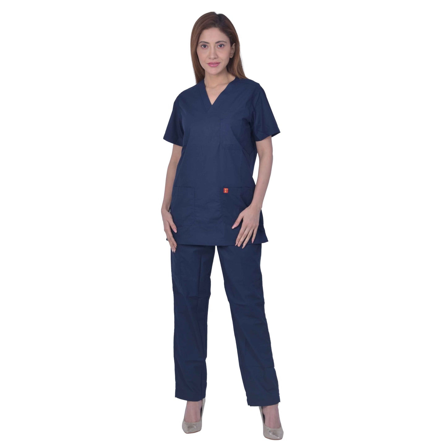 Unisex Premium Polyester Viscose V-Neck Scrub Suit, (Top And Bottom),Triple Stitch 3 Pockets - Dark Navy