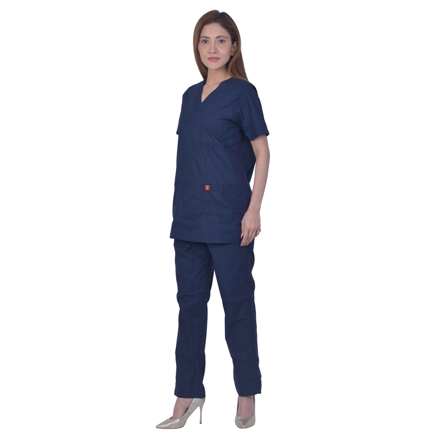 Unisex Premium Polyester Viscose V-Neck Scrub Suit, (Top And Bottom),Triple Stitch 3 Pockets - Dark Navy