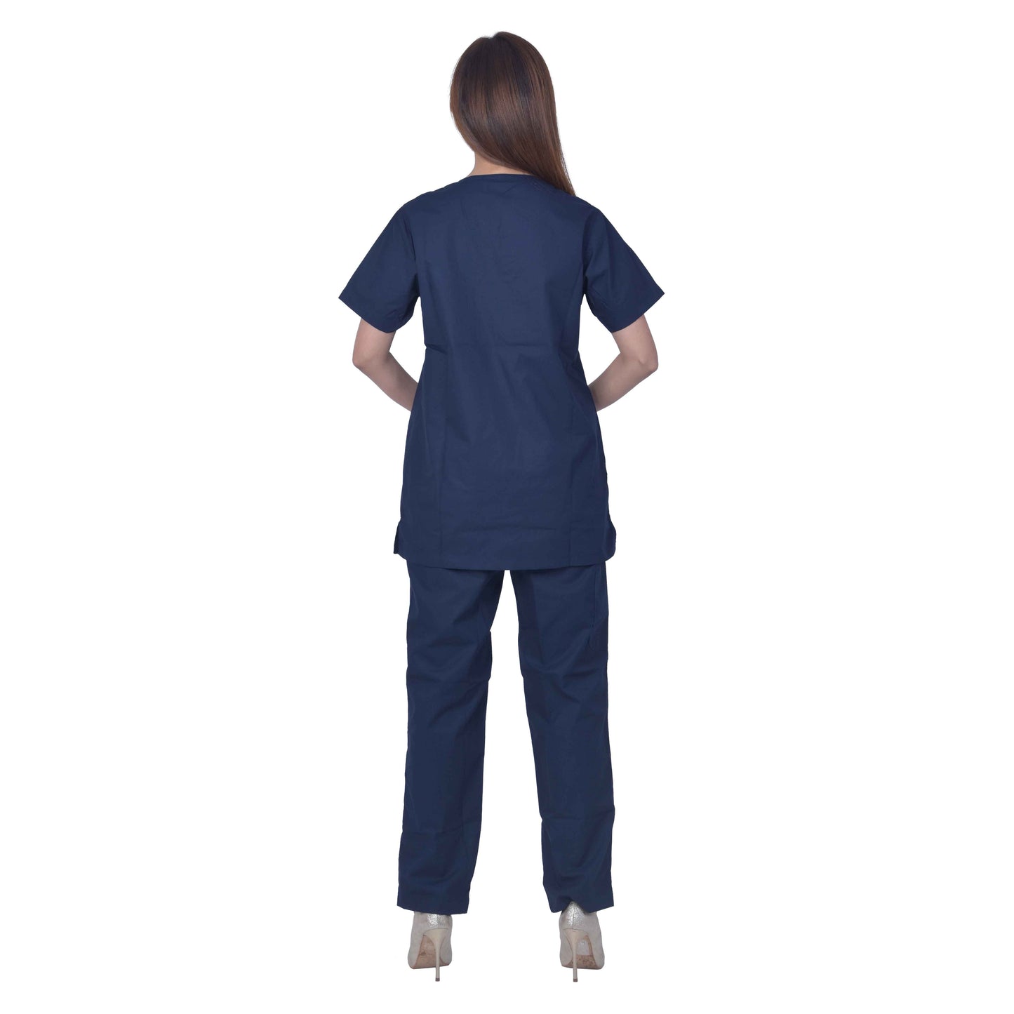 Unisex Premium Polyester Viscose V-Neck Scrub Suit, (Top And Bottom),Triple Stitch 3 Pockets - Dark Navy