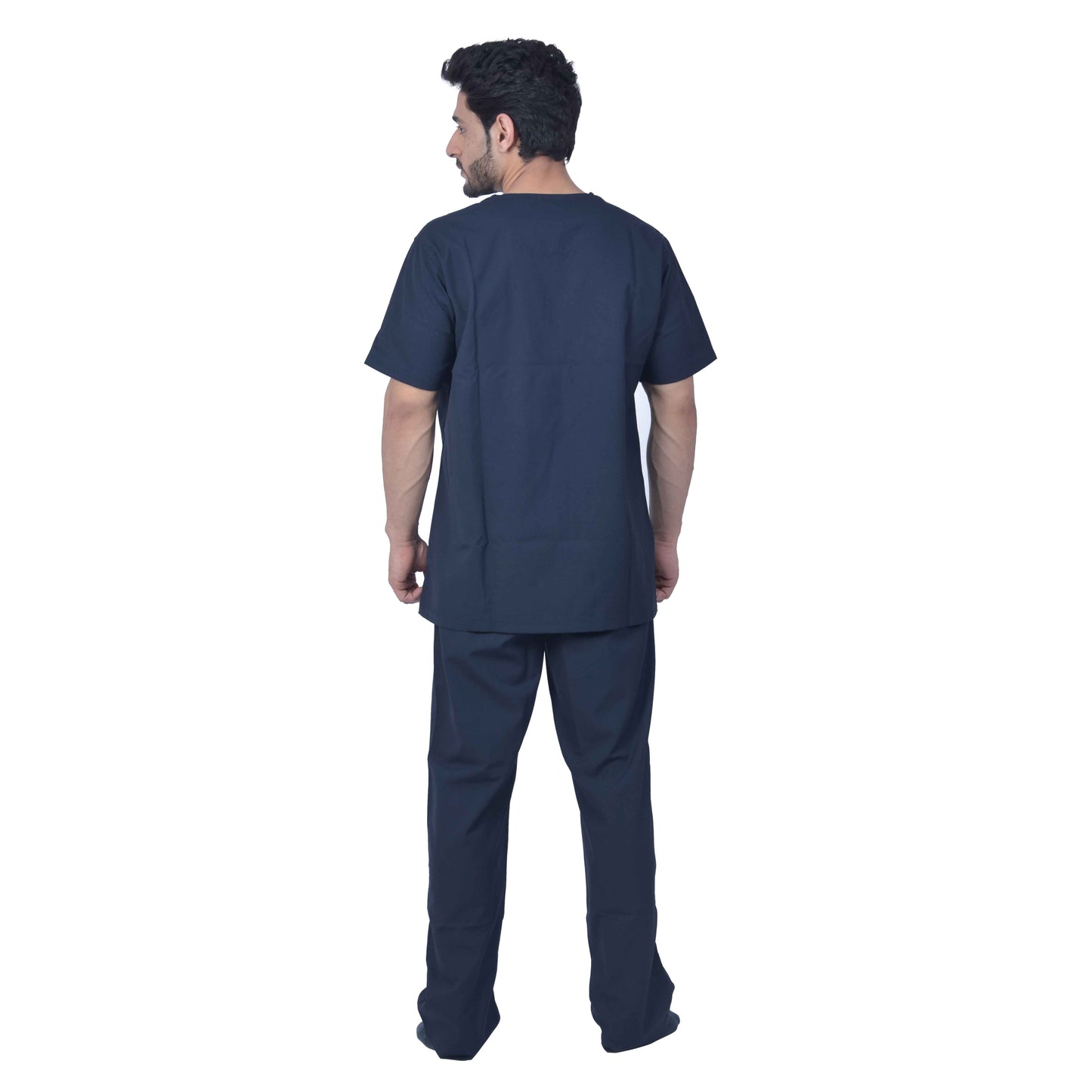 Unisex Premium Polyester Viscose V-Neck Scrub Suit, (Top And Bottom),Triple Stitch 3 Pockets - Dark Navy