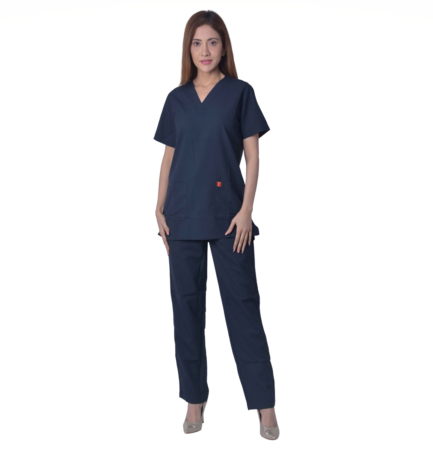 Unisex Premium Polyester Viscose V-Neck Scrub Suit, (Top And Bottom),Tripple Stitch 2 Pockets - Dark Navy