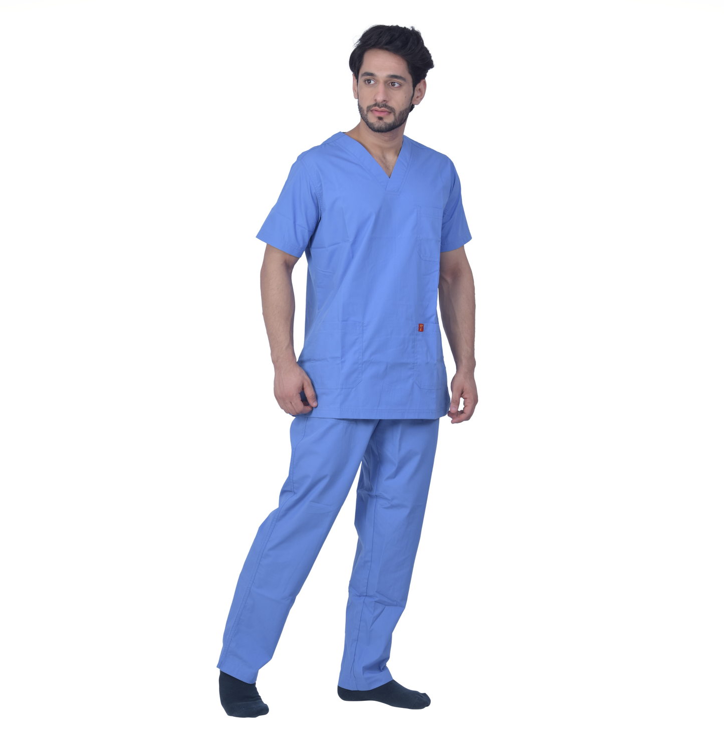 Unisex Premium Polyester Cotton V-Neck Scrub Suit. (Top And Bottom) Tripple Stitch With 3 Pockets - Ceil Blue