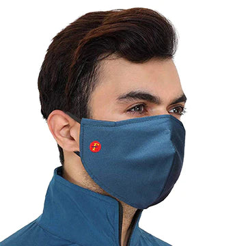 Reusable and washable permanent antibacteria and antivirus 3 layer cloth face mask (navy blue, grey, caribbean blue and black, without valve, pack of 4) for unisex.