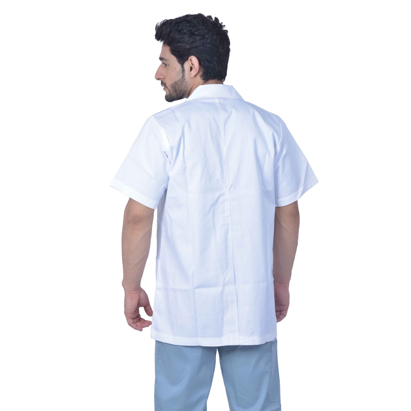 Unisex Light Weight Feel Fresh Permanently Anti-Microbial And Anti-Viral Half Sleeve Doctors Apron Lab Coat, 3 Pockets With Pocket Loop As Id Card Holder.