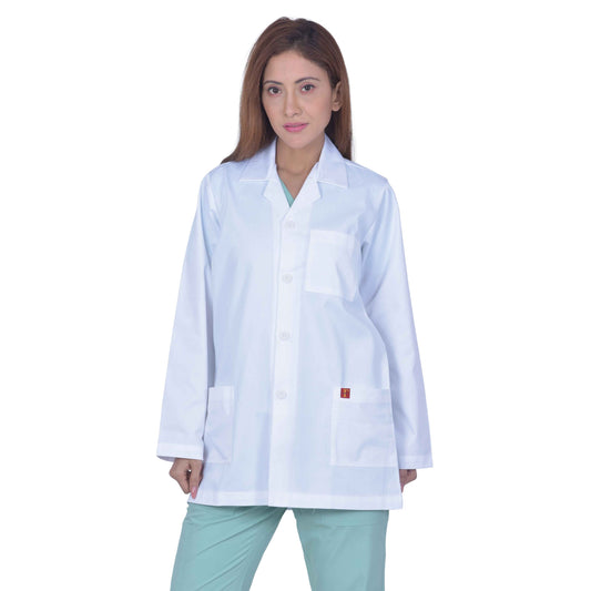 Unisex Light Weight Feel Fresh Permanently Anti-Microbial And Anti-Viral Long Sleeve Doctors Apron Lab Coat, 3 Pockets With Pocket Loop As Id Card Holder. - White