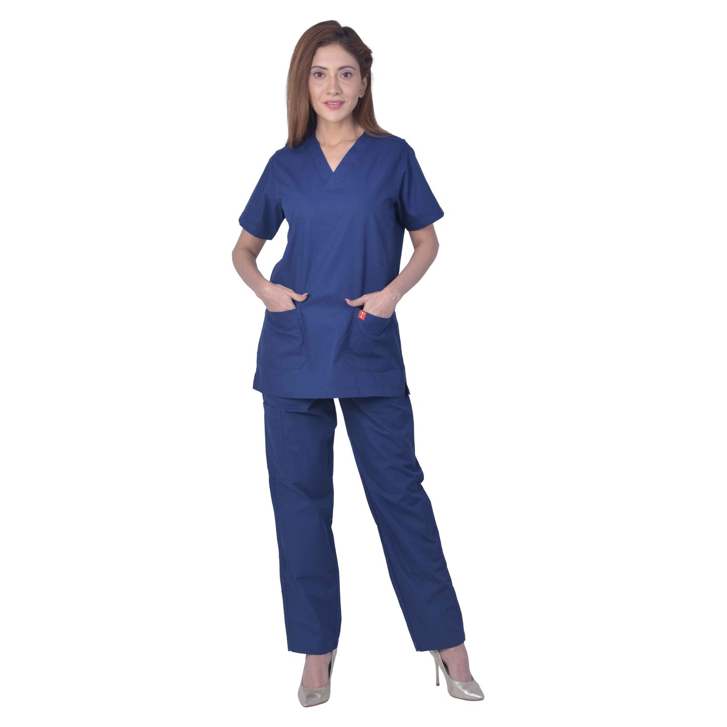 Unisex V_Neck Light Weight Polyester Viscose V-Neck Medical Scrub Suit, For Doctors, Top And Bottom With 4 Pockets (Navy Blue)