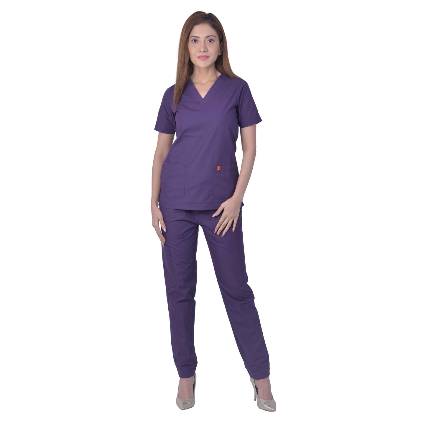 Unisex Premium Polyester Cotton V-Neck Scrub Suit. (Top And Bottom) Tripple Stitch With 2 Pockets - Red Wine