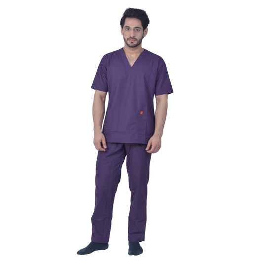 Unisex Premium Polyester Cotton V-Neck Scrub Suit. (Top And Bottom) Tripple Stitch With 2 Pockets - Red Wine