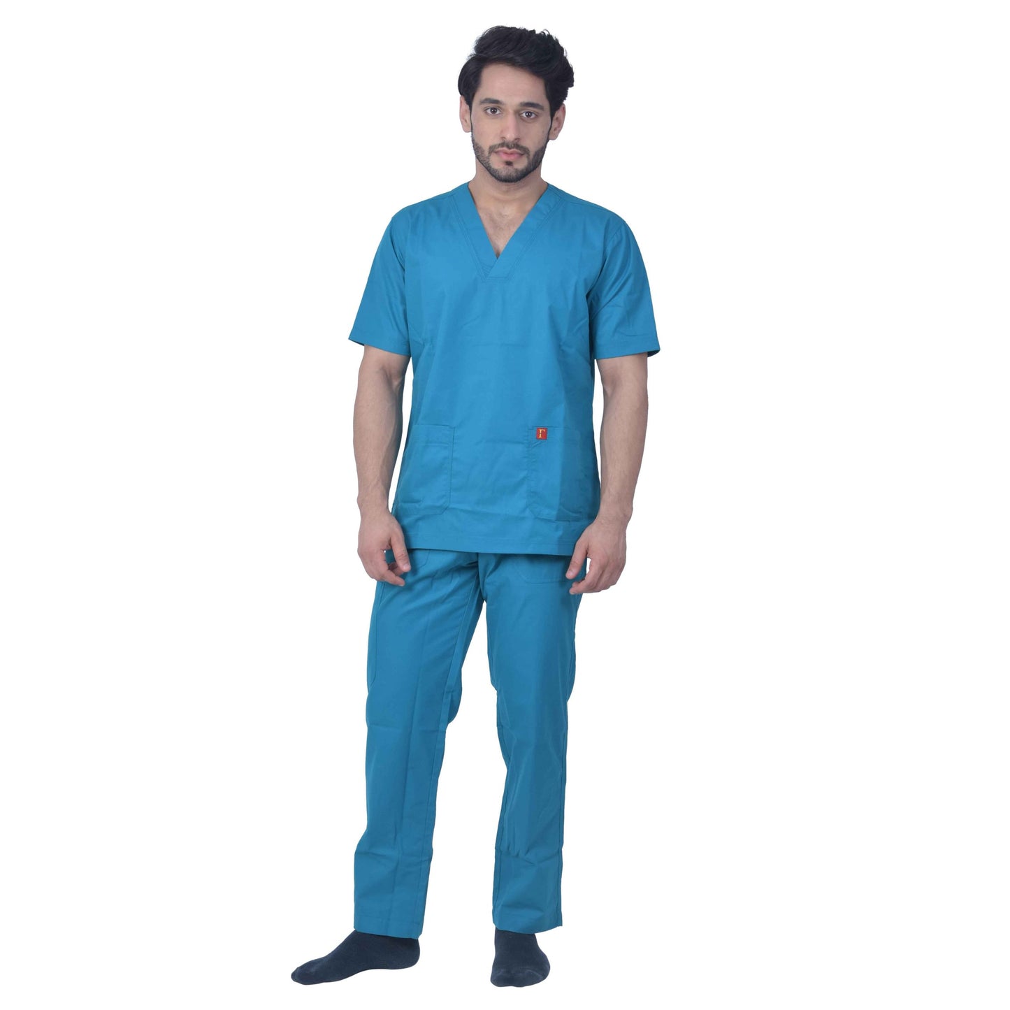 Unisex Premium Polyester Cotton V-Neck Scrub Suit. (Top And Bottom) Tripple Stitch With 2 Pockets - Turquoise