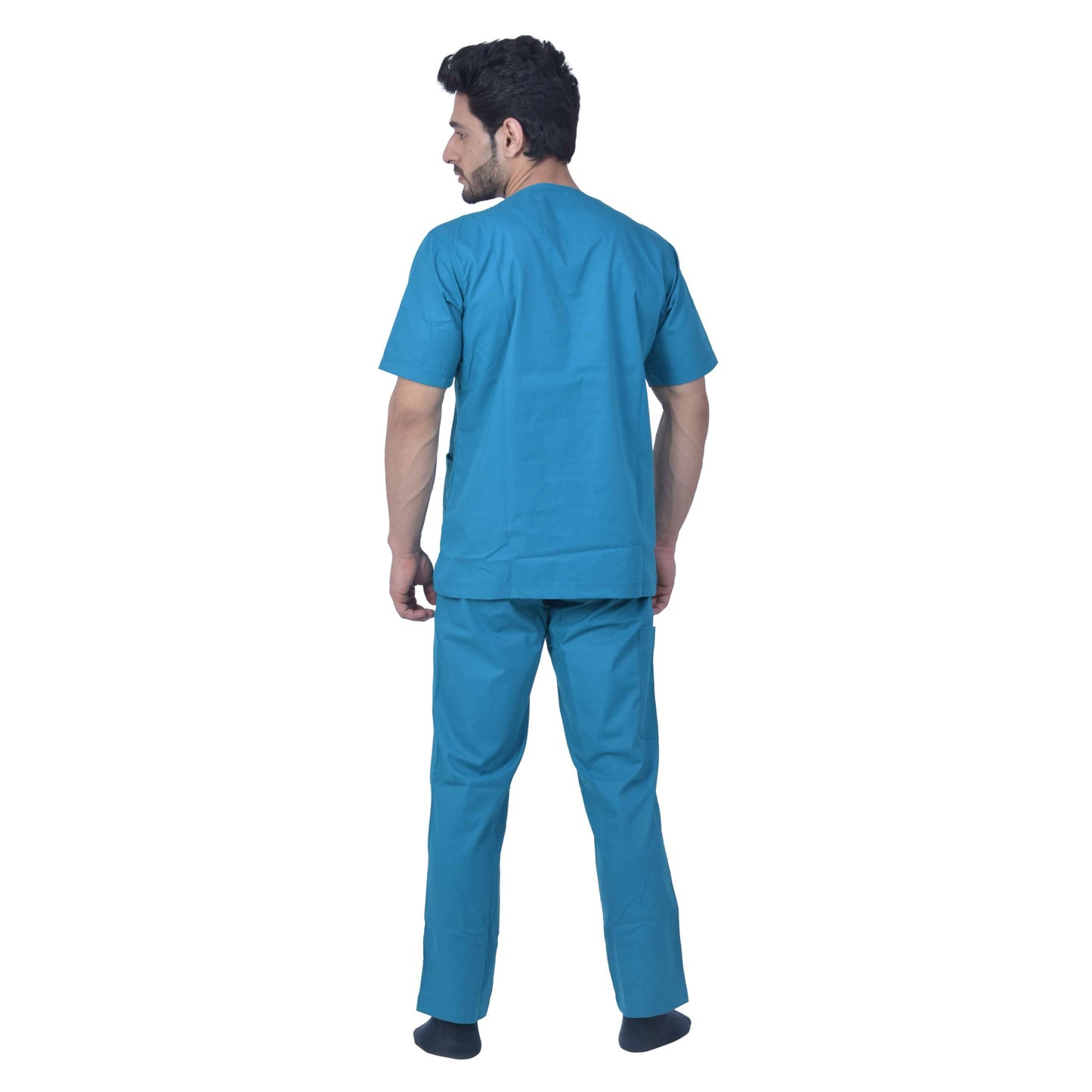 Unisex Premium Polyester Cotton V-Neck Scrub Suit. (Top And Bottom) Tripple Stitch With 2 Pockets - Turquoise