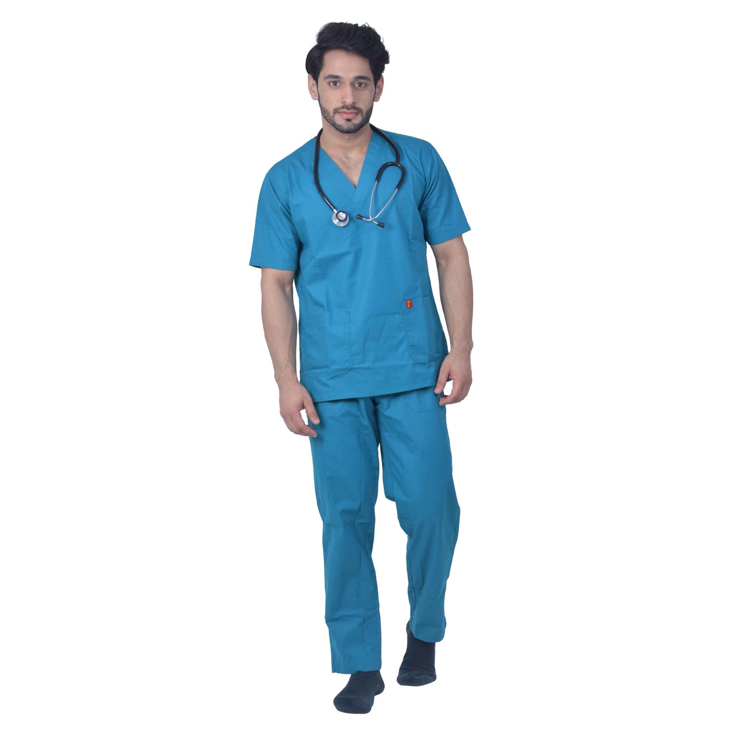 Unisex Premium Polyester Cotton V-Neck Scrub Suit. (Top And Bottom) Tripple Stitch With 2 Pockets - Turquoise