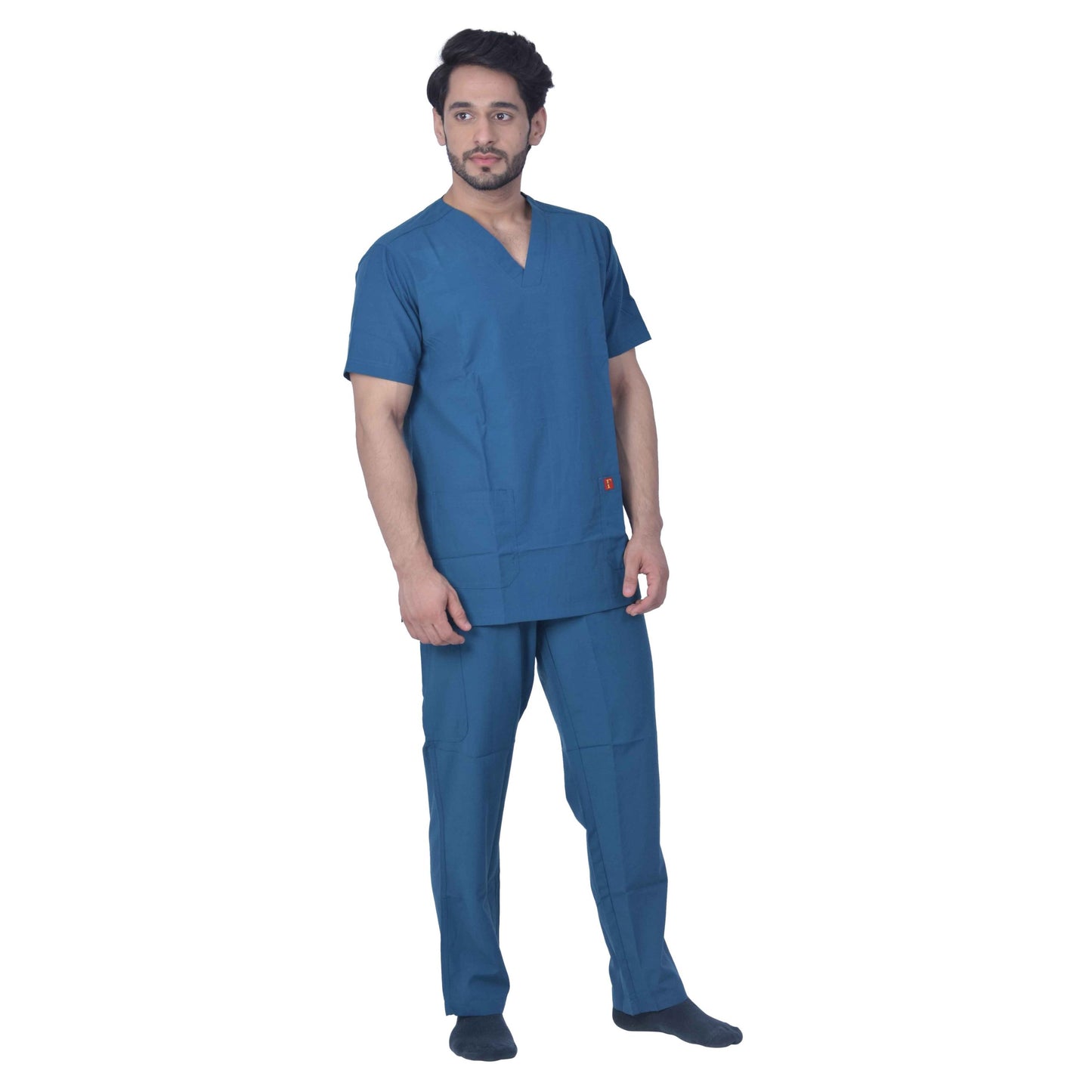 Unisex Premium Polyester Cotton V-Neck Scrub Suit.(Top And Bottom) Tripple Stitch With 2 Pockets - Caribbean Blue