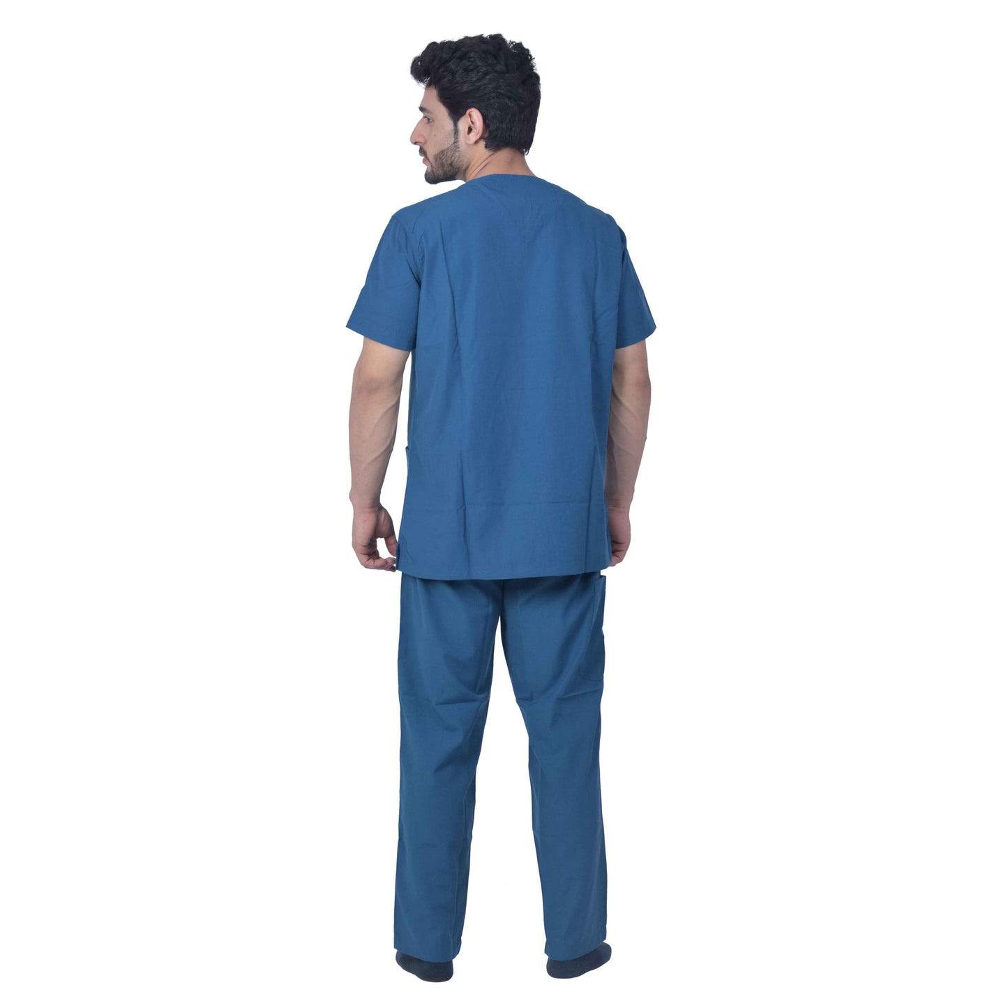 Unisex Premium Polyester Cotton V-Neck Scrub Suit.(Top And Bottom) Tripple Stitch With 2 Pockets - Caribbean Blue