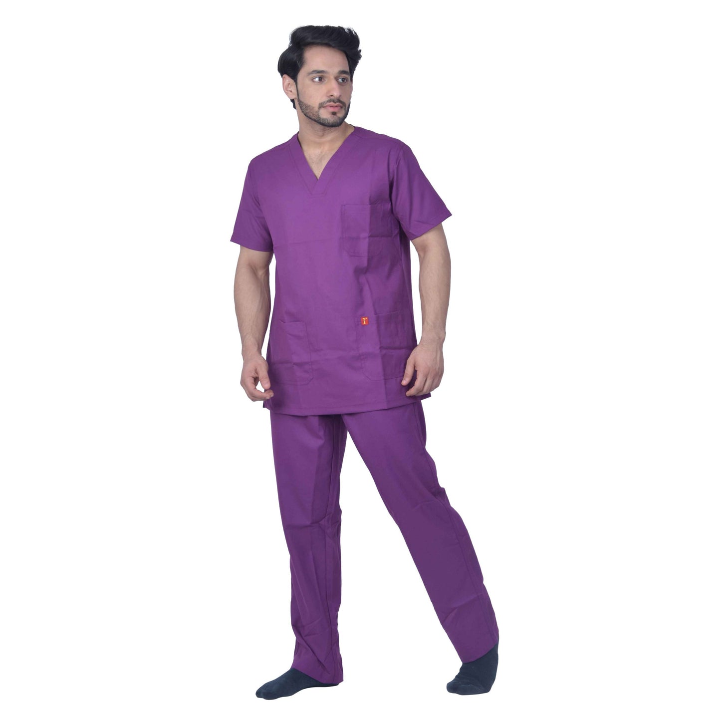 Unisex Premium Polyester Cotton V-Neck Scrub Suit. (Top And Bottom) Tripple Stitch With 3 Pockets - Purple