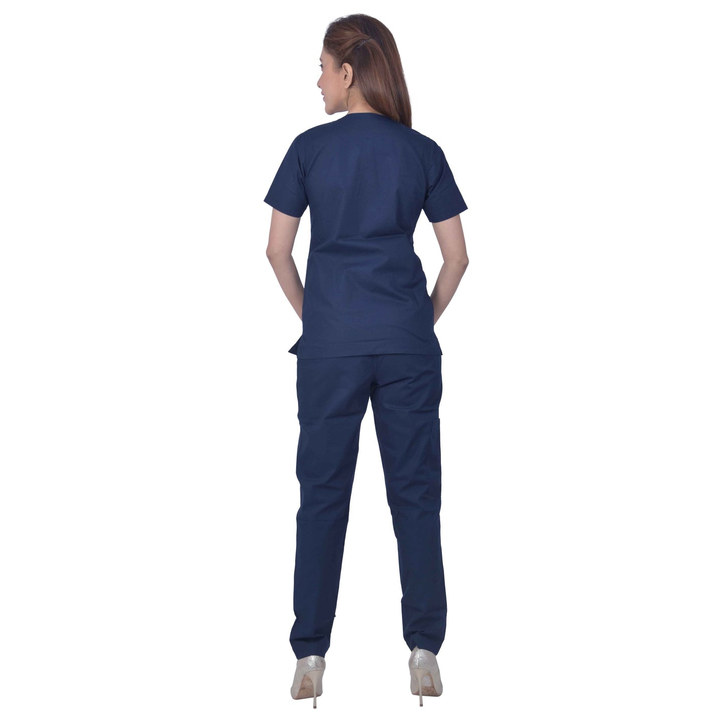 Unisex Premium Polyester Cotton V-Neck Scrub Suit, (Top And Bottom) Triple Stitch With 2 Pockets - Dark Navy