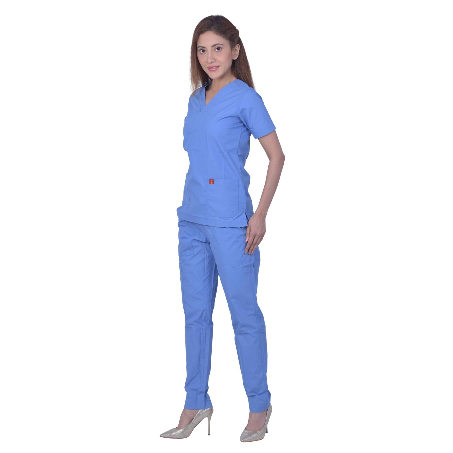 Unisex Premium Polyester Cotton V-Neck Scrub Suit. (Top And Bottom) Double Stitch With 2 Pockets - Ceil Blue