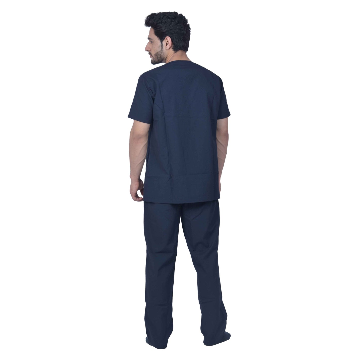 Unisex Premium Polyester Cotton V-Neck Scrub Suit, (Top And Bottom) Triple Stitch With 2 Pockets - Dark Navy