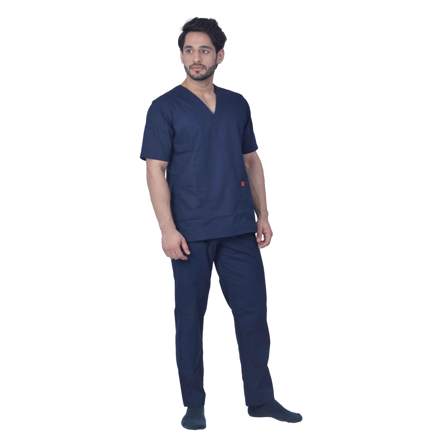 Unisex Premium Polyester Viscose V-Neck Scrub Suit, (Top And Bottom),Double Stitch 2 Pockets - Dark Navy