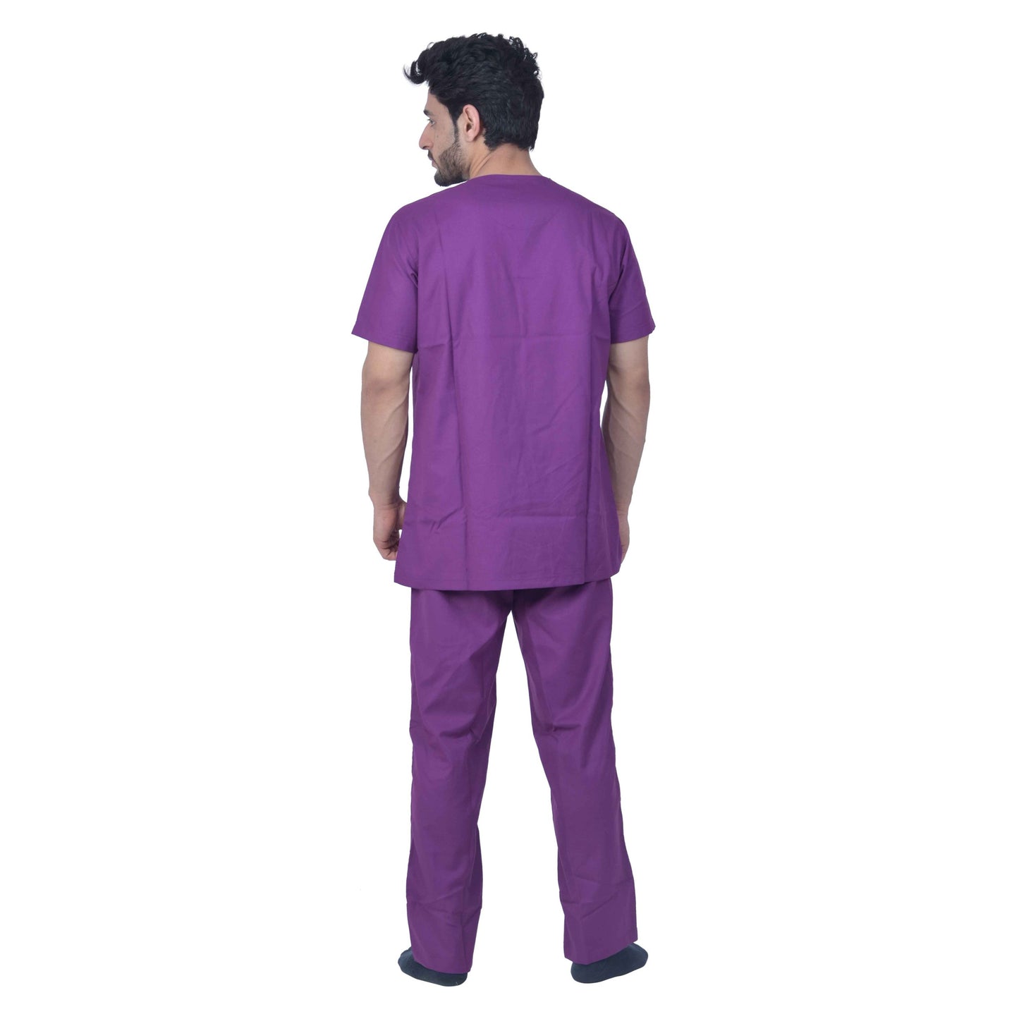 Unisex Premium Polyester Cotton V-Neck Scrub Suit. (Top And Bottom) Tripple Stitch With 2 Pockets - Purple