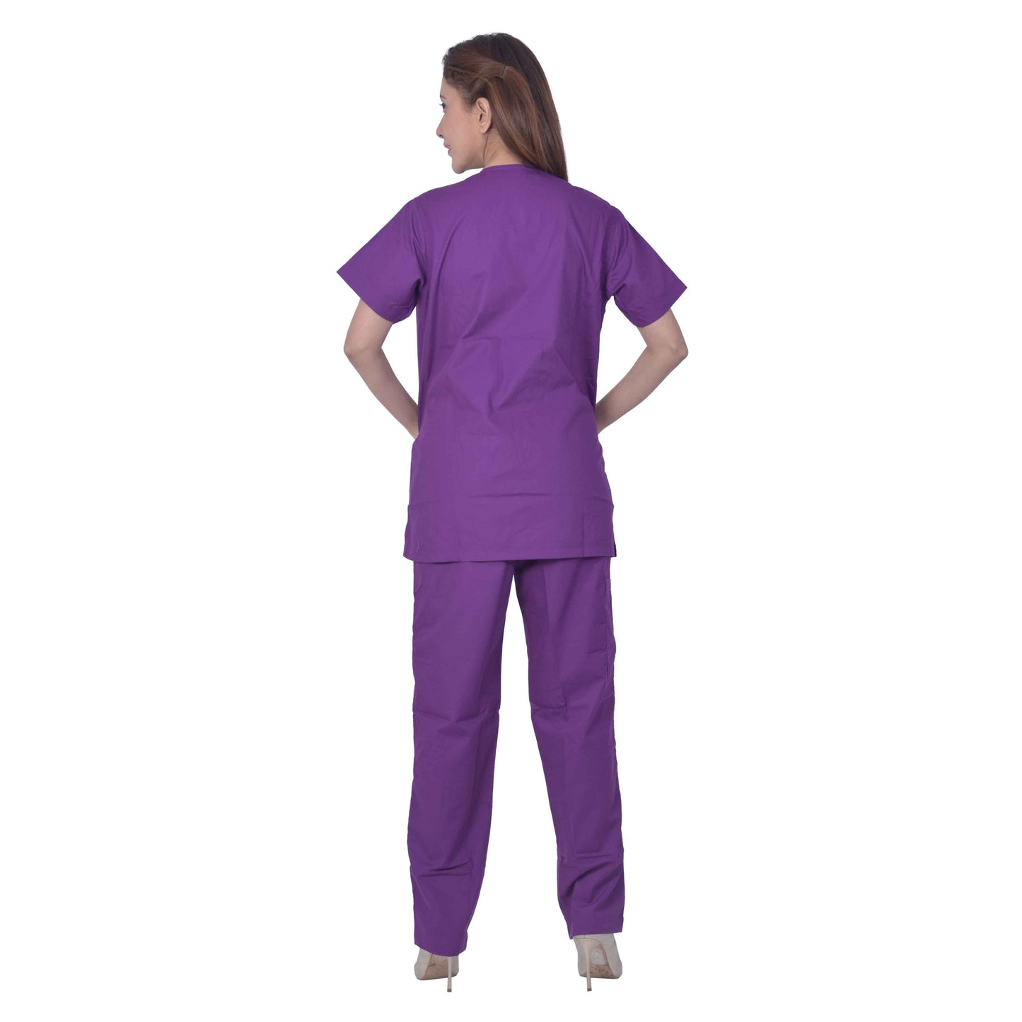 Unisex Premium Polyester Cotton V-Neck Scrub Suit. (Top And Bottom) Tripple Stitch With 2 Pockets - Purple