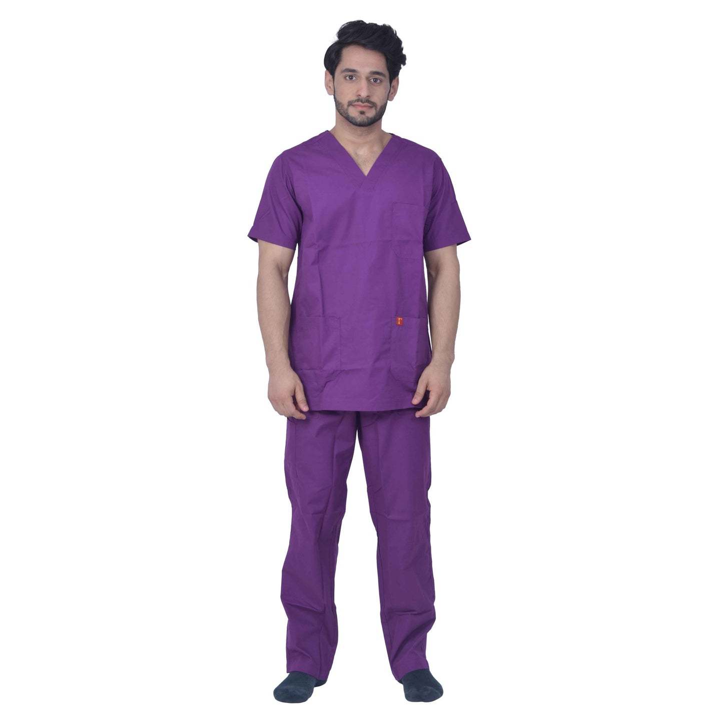 Unisex Premium Polyester Cotton V-Neck Scrub Suit. (Top And Bottom) Tripple Stitch With 3 Pockets - Purple