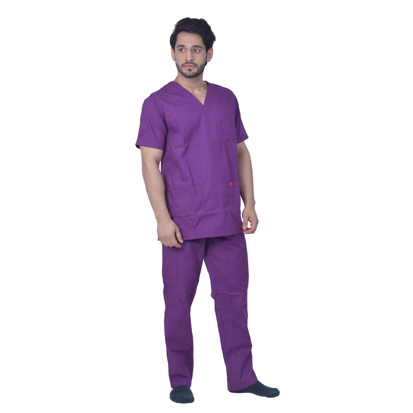 Unisex Premium Polyester Cotton V-Neck Scrub Suit. (Top And Bottom) Tripple Stitch With 3 Pockets - Purple