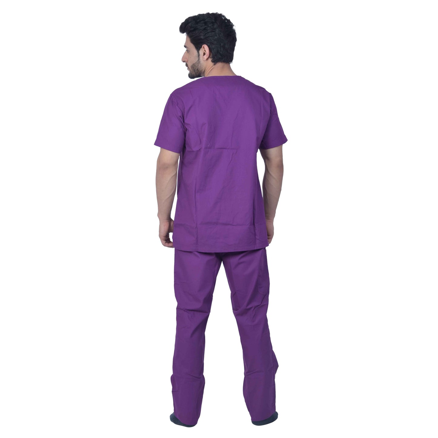 Unisex Premium Polyester Cotton V-Neck Scrub Suit. (Top And Bottom) Tripple Stitch With 3 Pockets - Purple