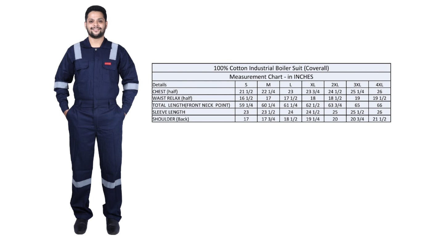 Men's Cotton Industrial Boiler Suit (Coveralls) with Reflective Tape, 210 GSM, Royal Blue