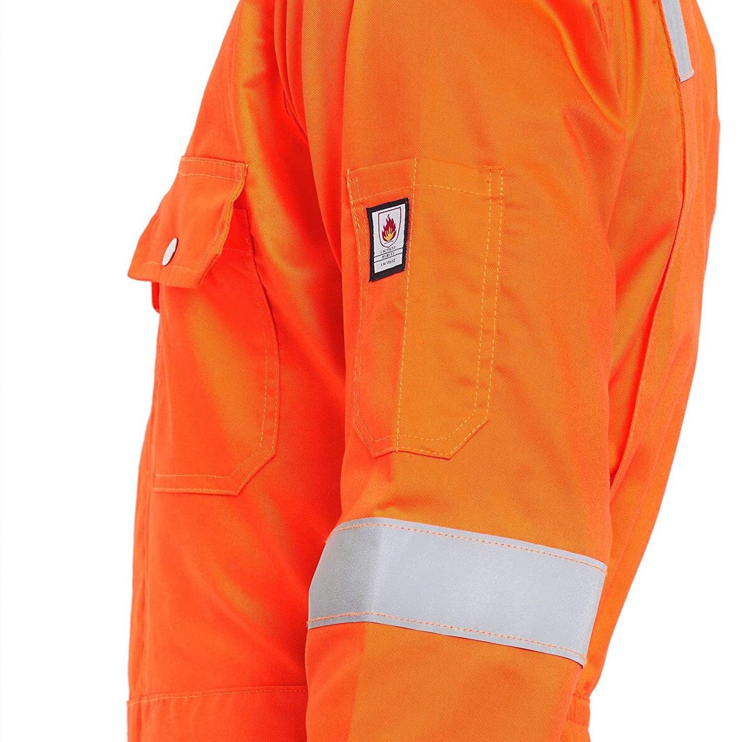 Men's 100% Cotton FIRE Retardant Industrial Work WEAR Coverall Boiler Suit with Reflective Tape 225 GSM (Orange)